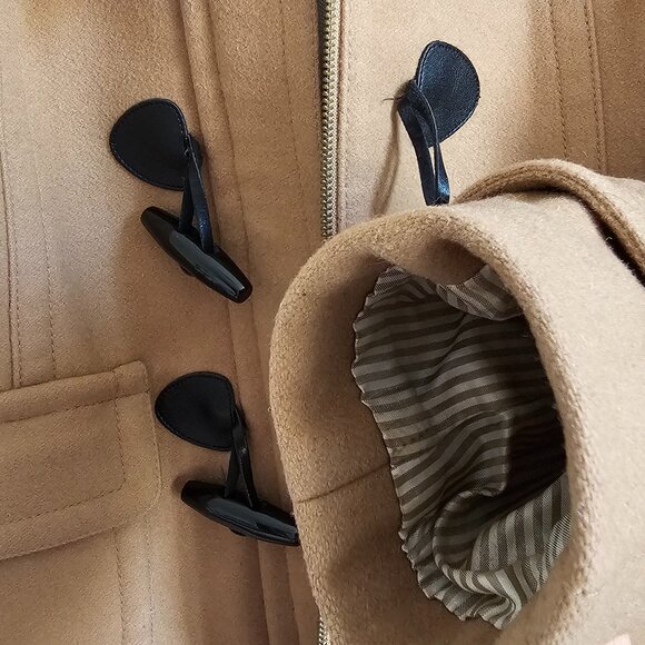 Banana Republic Camel Wool Toggle Coat Overcoat With Leather Accents Size XS - Picture 7 of 12